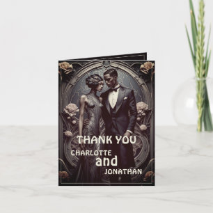 Elegant Art Deco Wedding Couple - Thank You Card