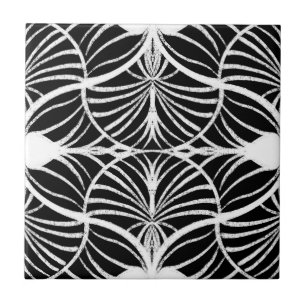 Elegant Art Deco White & Black Gouache Scallops Tile