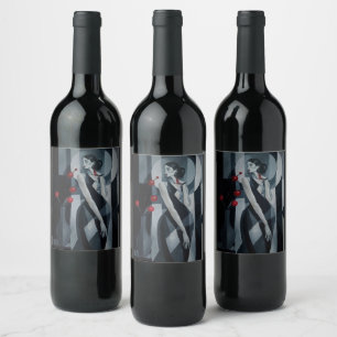 Elegant Art Deco Wine Bottle Label   Moody Party &