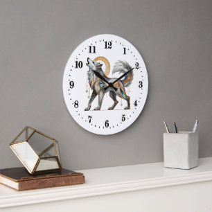 Elegant art deco wolf large clock
