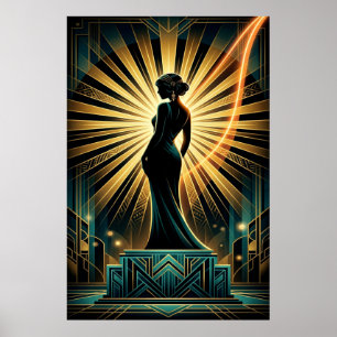 Elegant Art Deco Woman Gold Silhouette Poster