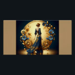 Elegant Art Deco Woman in Gold and Blue Poster<br><div class="desc">This stunning art deco illustration captures the timeless elegance of a poised woman in a flowing navy-blue gown adorned with intricate gold floral embellishments. Framed by a luxurious golden arch with ornate decorative patterns and delicate blue and gold flowers, the composition exudes sophistication and vintage glamour. The harmonious blend of...</div>