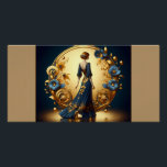 Elegant Art Deco Woman in Gold and Blue Poster<br><div class="desc">This stunning art deco illustration captures the timeless elegance of a poised woman in a flowing navy-blue gown adorned with intricate gold floral embellishments. Framed by a luxurious golden arch with ornate decorative patterns and delicate blue and gold flowers, the composition exudes sophistication and vintage glamour. The harmonious blend of...</div>