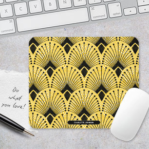 Elegant  Art Deco Yellow Timeless Peacock Pattern Mouse Pad
