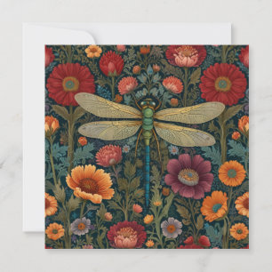 Elegant art nouveau Autumn floral Dragonfly Card