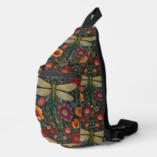 Elegant art nouveau Autumn floral Dragonfly Sling Bag
