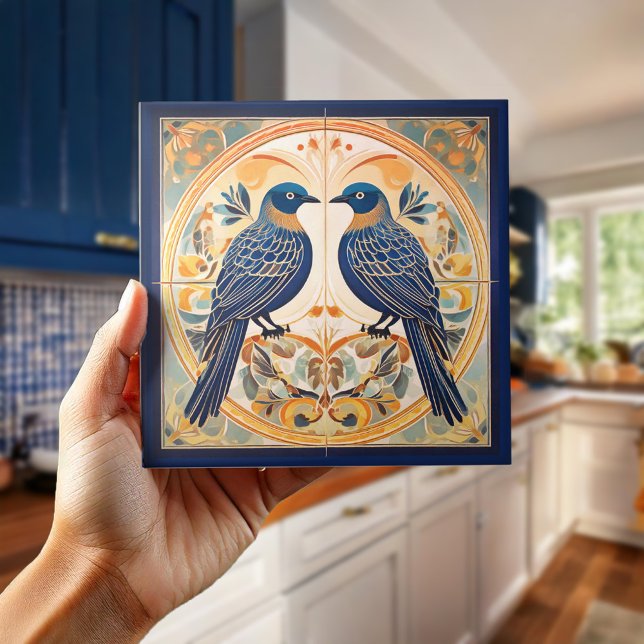 Elegant Art Nouveau Birds Pat#22 Blue Peach ID1078 Tile (Creator Uploaded)
