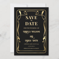 Elegant Art Nouveau Black & Gold Save The Date 