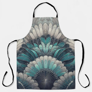 Elegant Art Nouveau Blue Silver Fans Apron