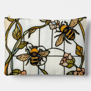 Elegant art nouveau botanical bee stain glass accessory pouch