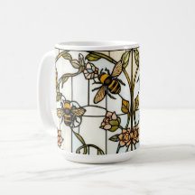 Elegant art nouveau botanical bee stain glass