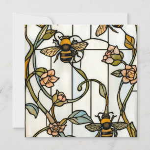 Elegant art nouveau botanical  bee stain glass invitation