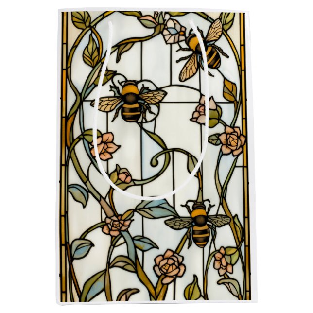 Elegant art nouveau botanical  bee stain glass medium gift bag (Front)
