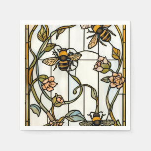 Elegant art nouveau botanical  bee stain glass napkin