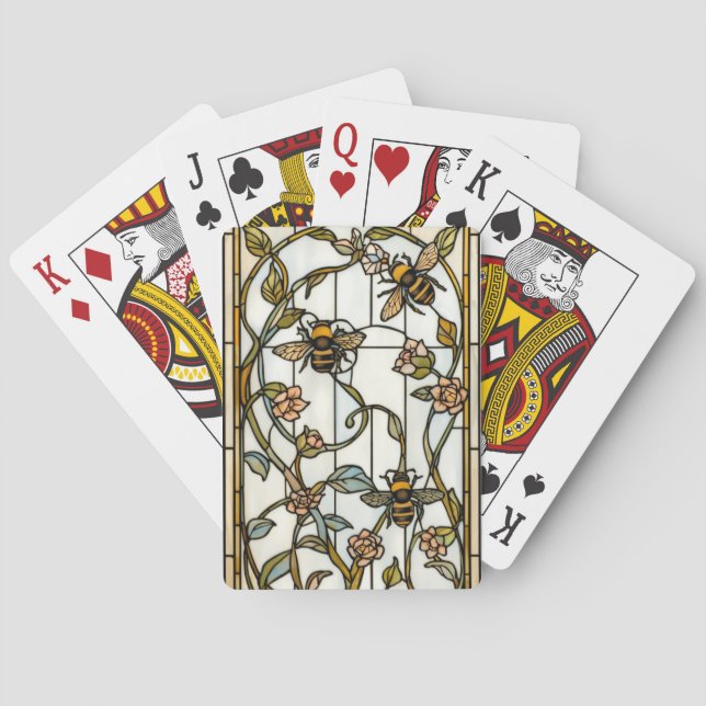 Elegant art nouveau botanical  bee stain glass playing cards (Back)