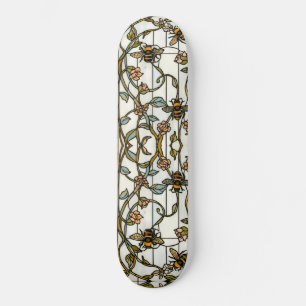 Elegant art nouveau botanical  bee stain glass skateboard