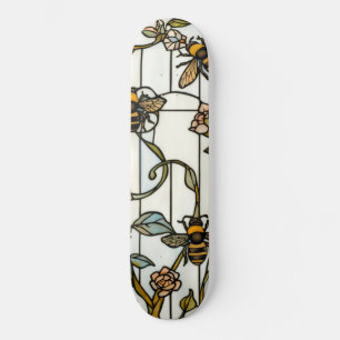 Elegant art nouveau botanical  bee stain glass skateboard