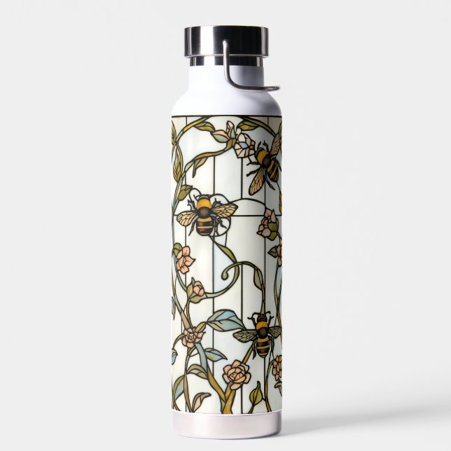 Elegant art nouveau botanical  bee stain glass water bottle (Left)