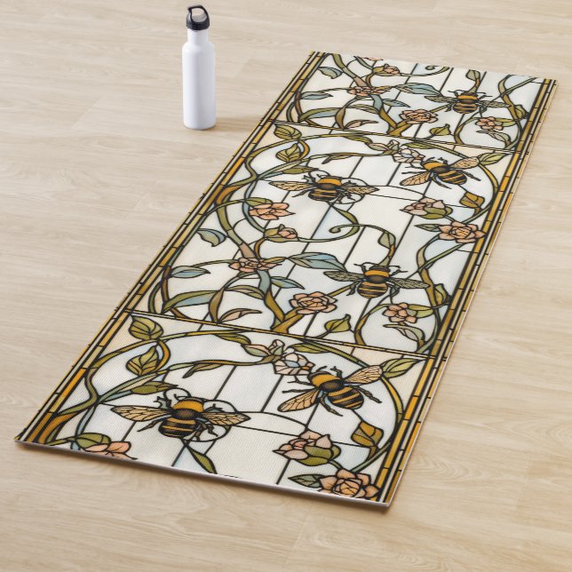 Elegant art nouveau botanical  bee stain glass yoga mat (In Situ)