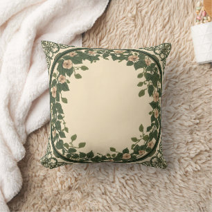 Elegant Art Nouveau Botanical Floral Wreath Throw Cushion