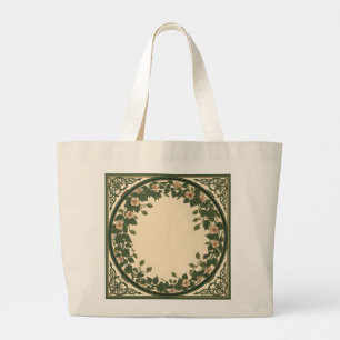 Elegant Art Nouveau Botanical Floral Wreath Tote B