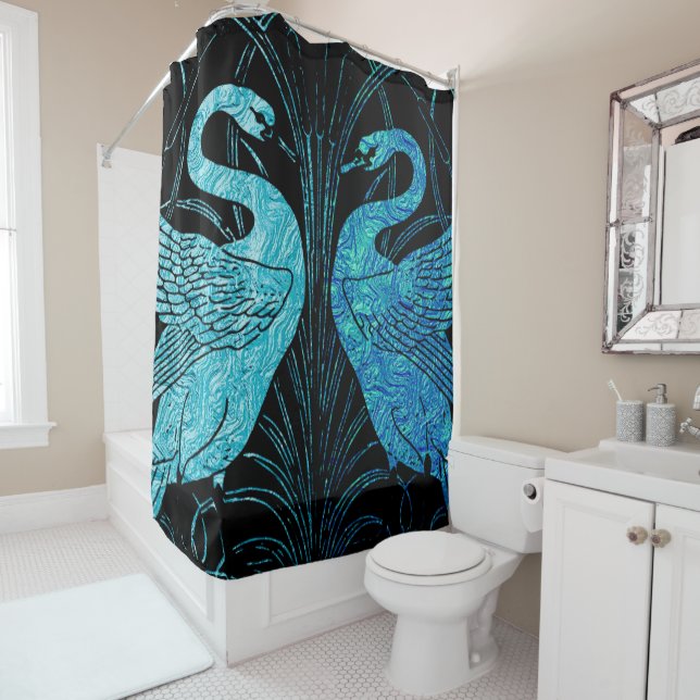 elegant art nouveau design, metallic teal & black, shower curtain (In Situ)
