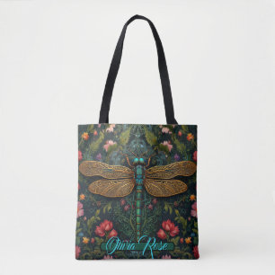 Elegant art nouveau dragonfly boho botanical  tote bag