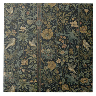 Elegant Art Nouveau Floral Bird Vintage Botanical Tile