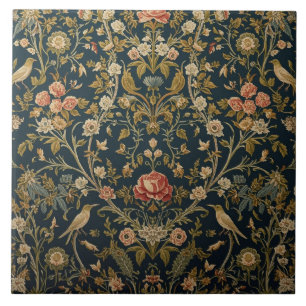 Elegant Art Nouveau Floral Bird Vintage Botanical Tile