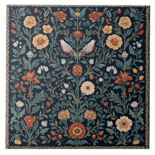 Elegant Art Nouveau Floral Bird Vintage Botanical Tile