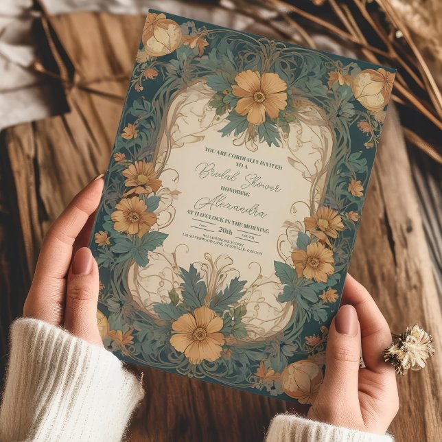 Elegant Art Nouveau Floral Bridal Shower  Invitation (Creator Uploaded)
