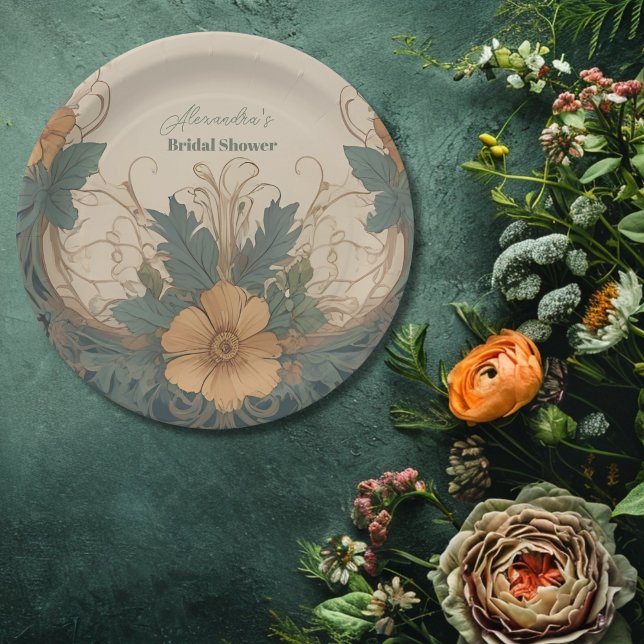 Elegant Art Nouveau Floral Bridal Shower  Paper Plate (Creator Uploaded)