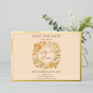 Elegant Art Nouveau Floral Foil Save the Date Card