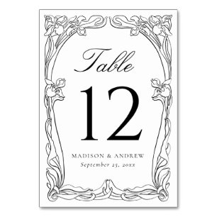 Elegant Art Nouveau Floral Frame Wedding Table Number