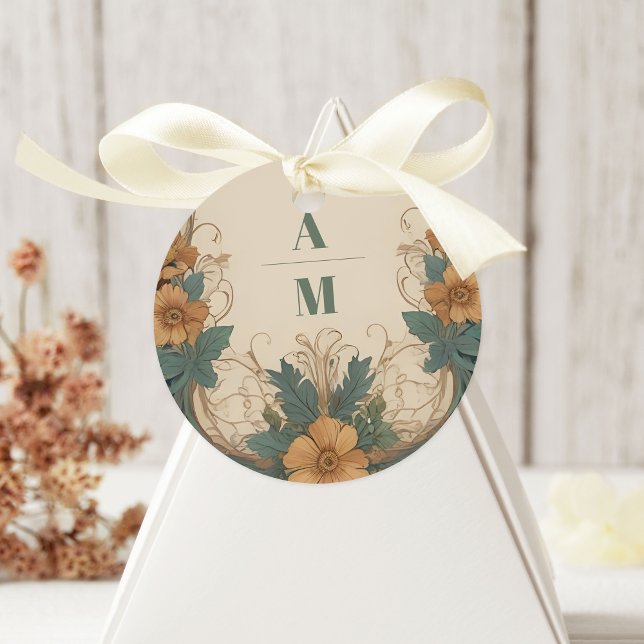 Elegant Art Nouveau Floral Wedding  Classic Round Sticker (Creator Uploaded)