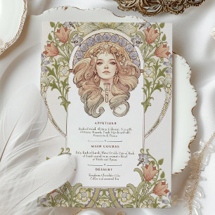 Elegant Art Nouveau Floral Wedding Menu Card