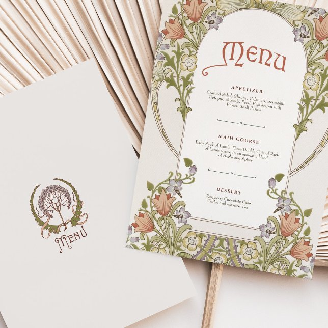 Elegant Art Nouveau Floral Wedding Menu Card (Creator Uploaded)