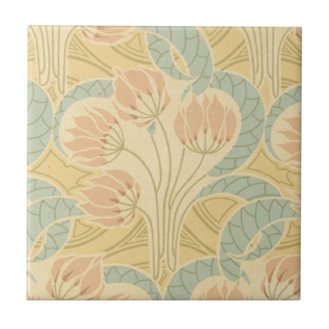 elegant art nouveau flowers floral tile (Front)