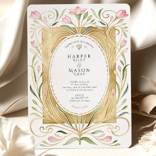 Elegant Art Nouveau Freesias Wedding Invite