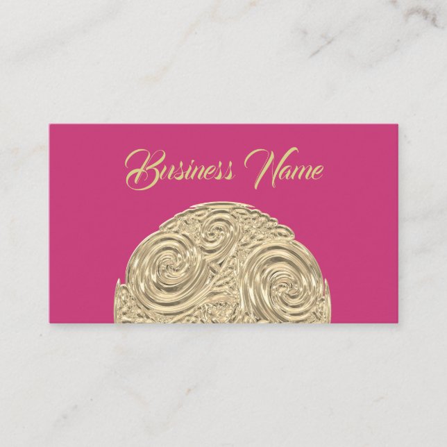 Elegant art nouveau gold fuschia pink medallion business card (Front)