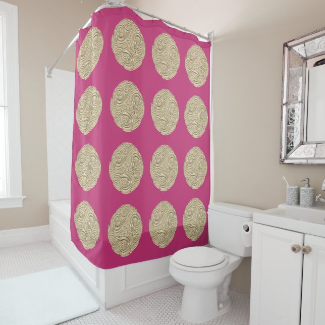 Elegant art nouveau gold fuschia pink medallion shower curtain (In Situ)
