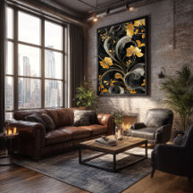 Elegant Art Nouveau Golden Flora