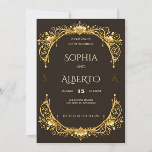 Elegant Art Nouveau golden floral arch Wedding Invitation
