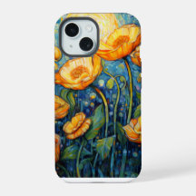 Elegant Art Nouveau Golden Yellow Poppy Mosaic
