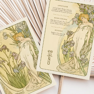 Elegant Art Nouveau Iris Floral Goddess Menu Card