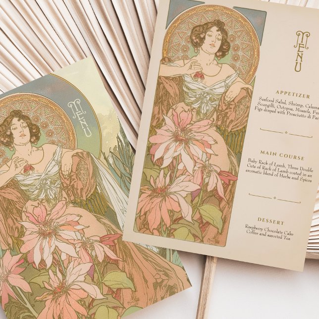Elegant Art Nouveau Menu Card Floral Goddess (Creator Uploaded)