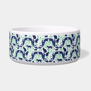 Elegant Art Nouveau Mint Blue Black Cat-Whimsical
