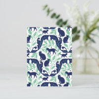 Elegant Art Nouveau Mint Blue Black Cat-Whimsical