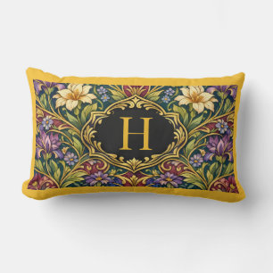Elegant Art Nouveau Monogram Floral Vintage Design Lumbar Cushion