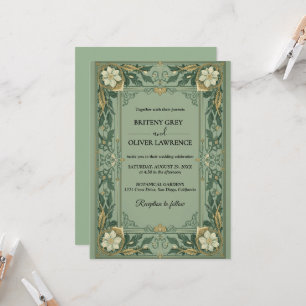 Elegant  Art Nouveau Mucha vintage Floral Wedding Invitation